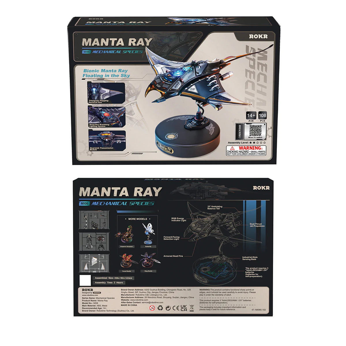 ROKR Manta Ray Mechanical 3D Puzzle Kit - MI06 | Wooden Ocean Model with Kinetic Fins for Adults & Teens