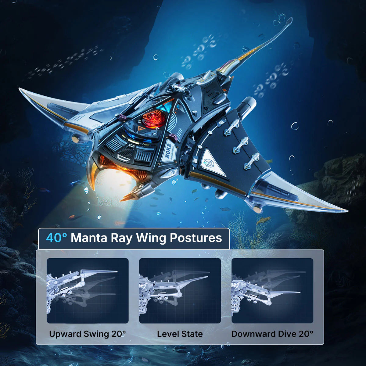 ROKR Manta Ray Mechanical 3D Puzzle Kit - MI06 | Wooden Ocean Model with Kinetic Fins for Adults & Teens
