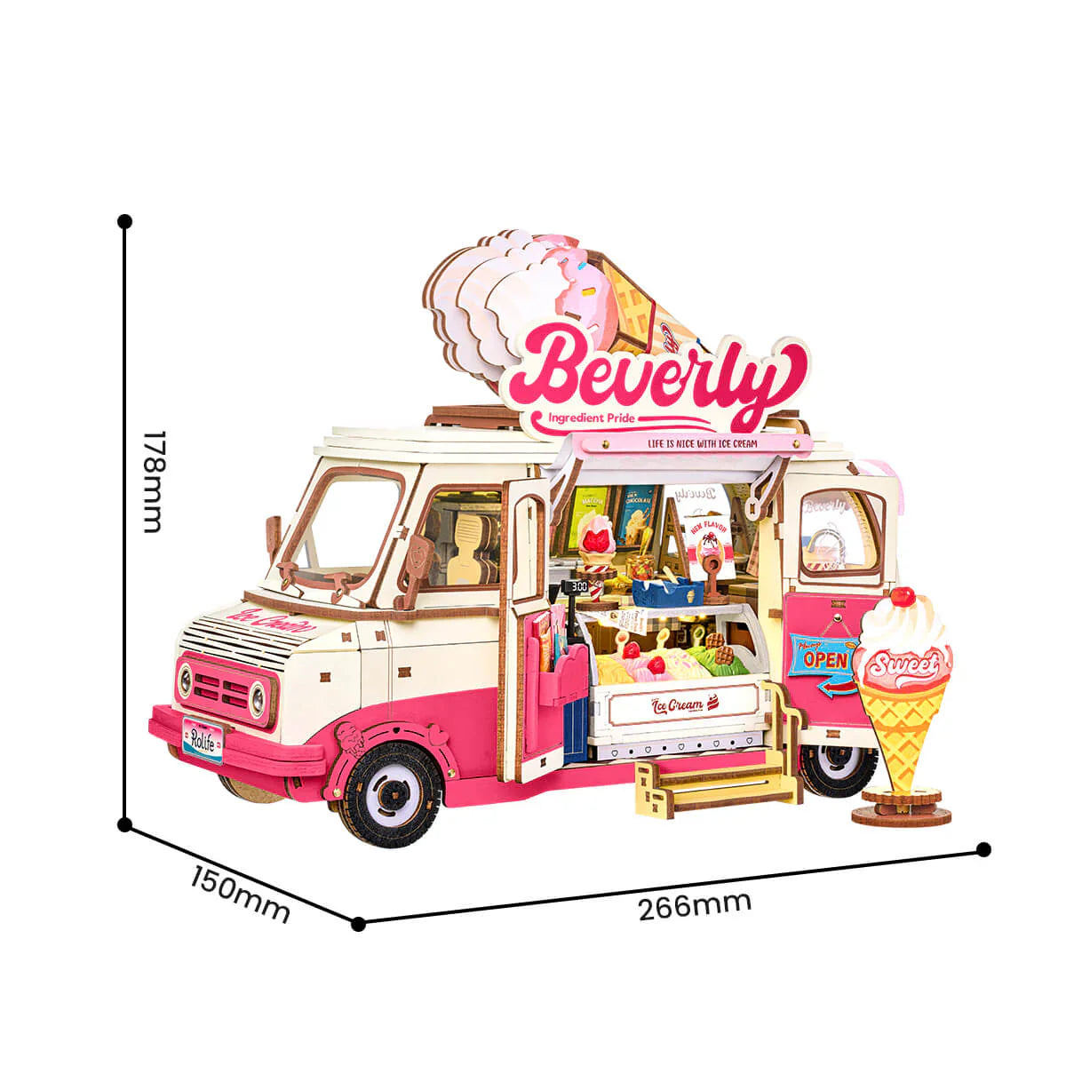 Rolife Beverly's Ice Cream Truck TGS06 assembled size 266 x 150 x 178 mm