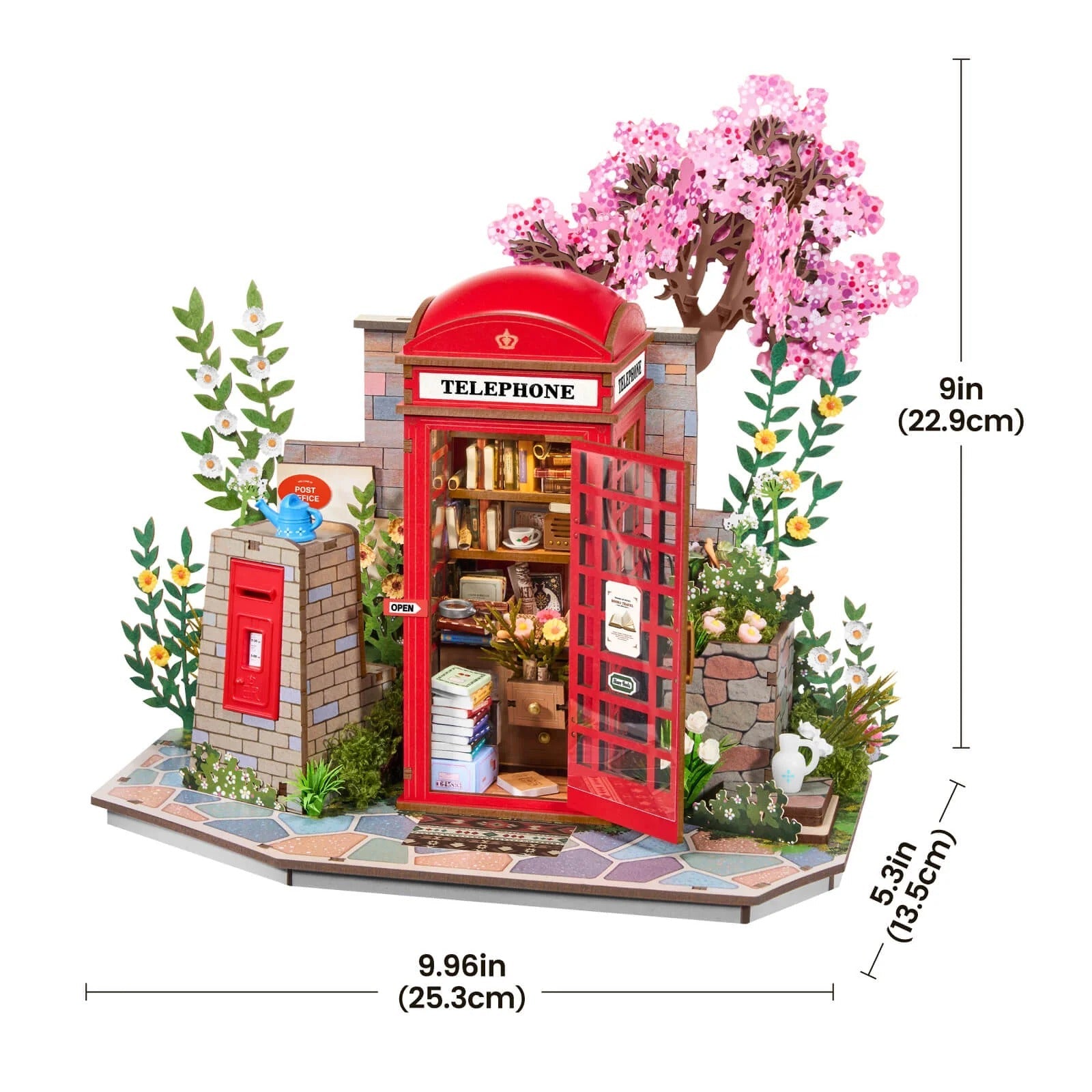 Rolife Blossom Book Booth TGS05 assembled size 25.3 x 13.5 x 22.9 cm