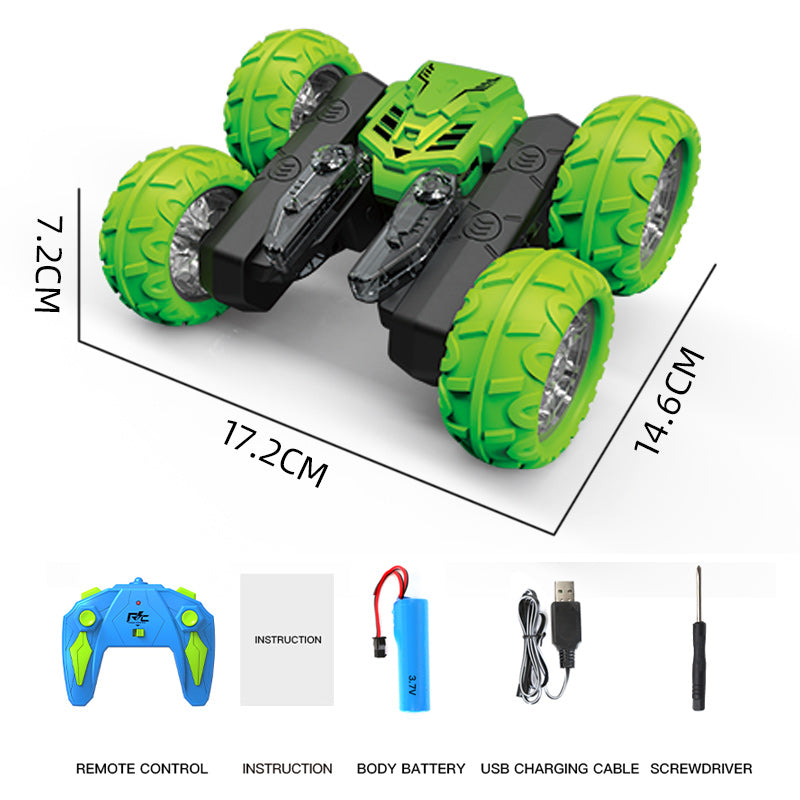 360° Rotating RC Car | Double-Sided 4WD All-Terrain Remote Control Car with LED Lights for Boys & Kids - Green