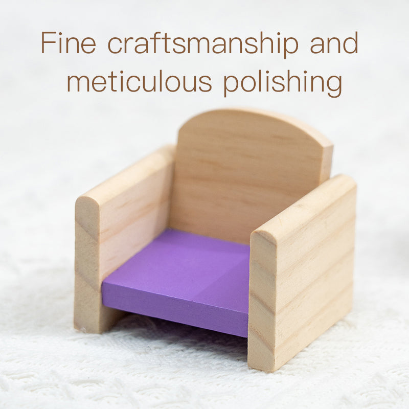 Polished wooden dollhouse chair detail in colourful style