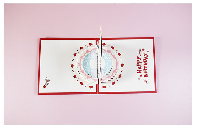 Magic Pop Up Birthday Card 3D Happy Greeting Unicorn RED 15x15cm with an envelope