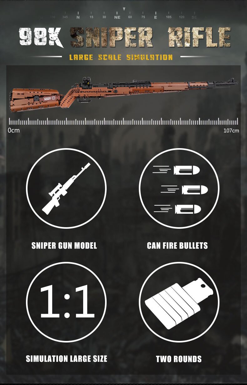 1025pcs MOULD KING 14002 The Mauseres 98K Sniper Rifle Building Blocks Toy Set