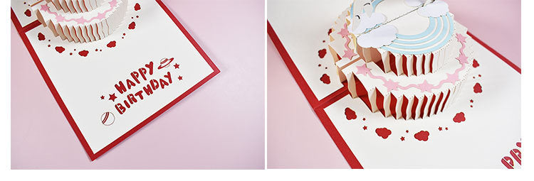 Magic Pop Up Birthday Card 3D Happy Greeting Unicorn RED 15x15cm with an envelope