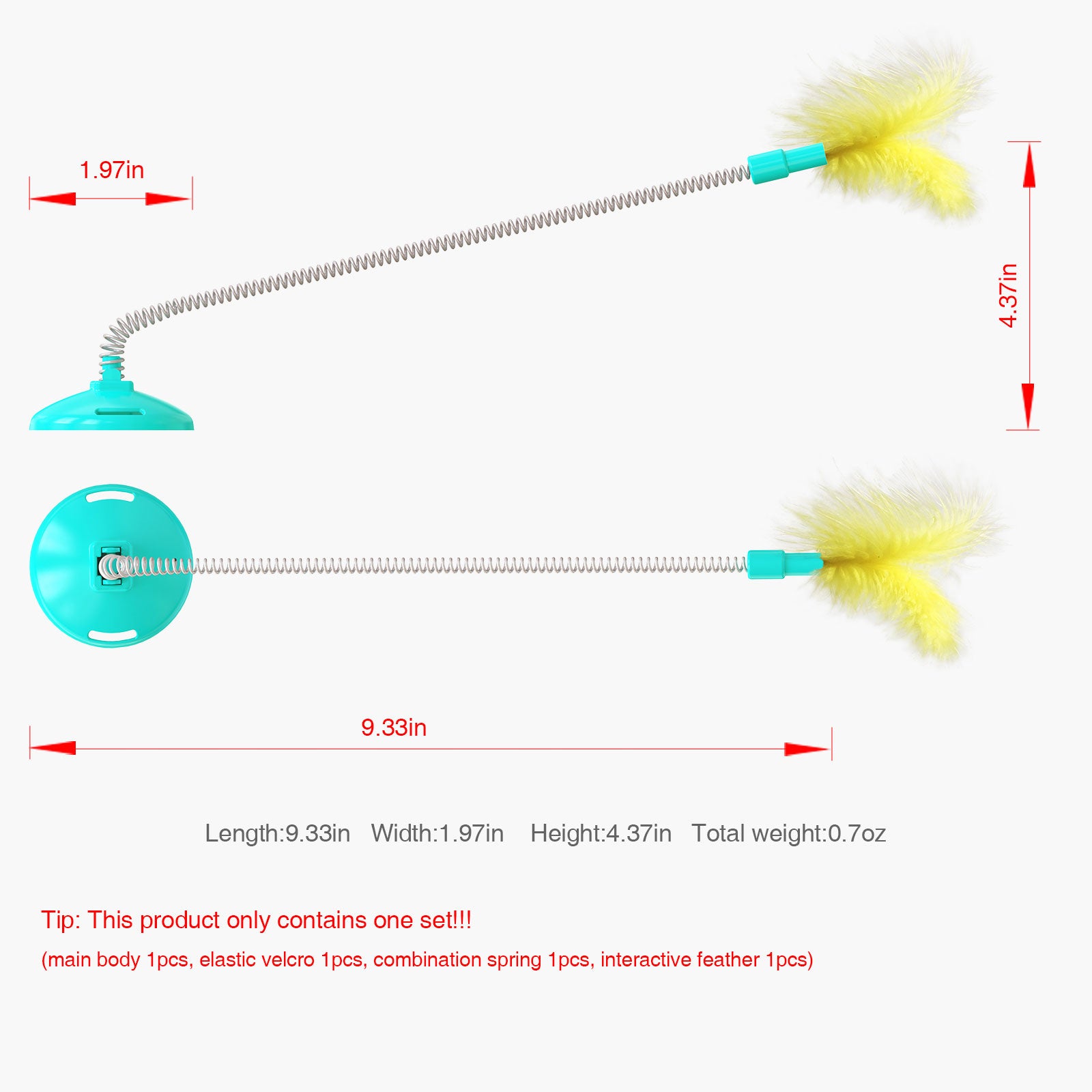 Cat Toys Feather Indoor Soft Silicone Collar and Bell Teaser Aqua