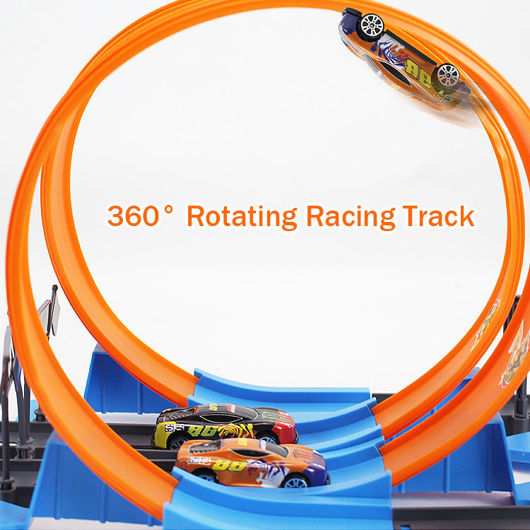 Hot Double Wheels Loop Dash Drag Racing Track Playset 4 Vehicles Race Toy 3in1