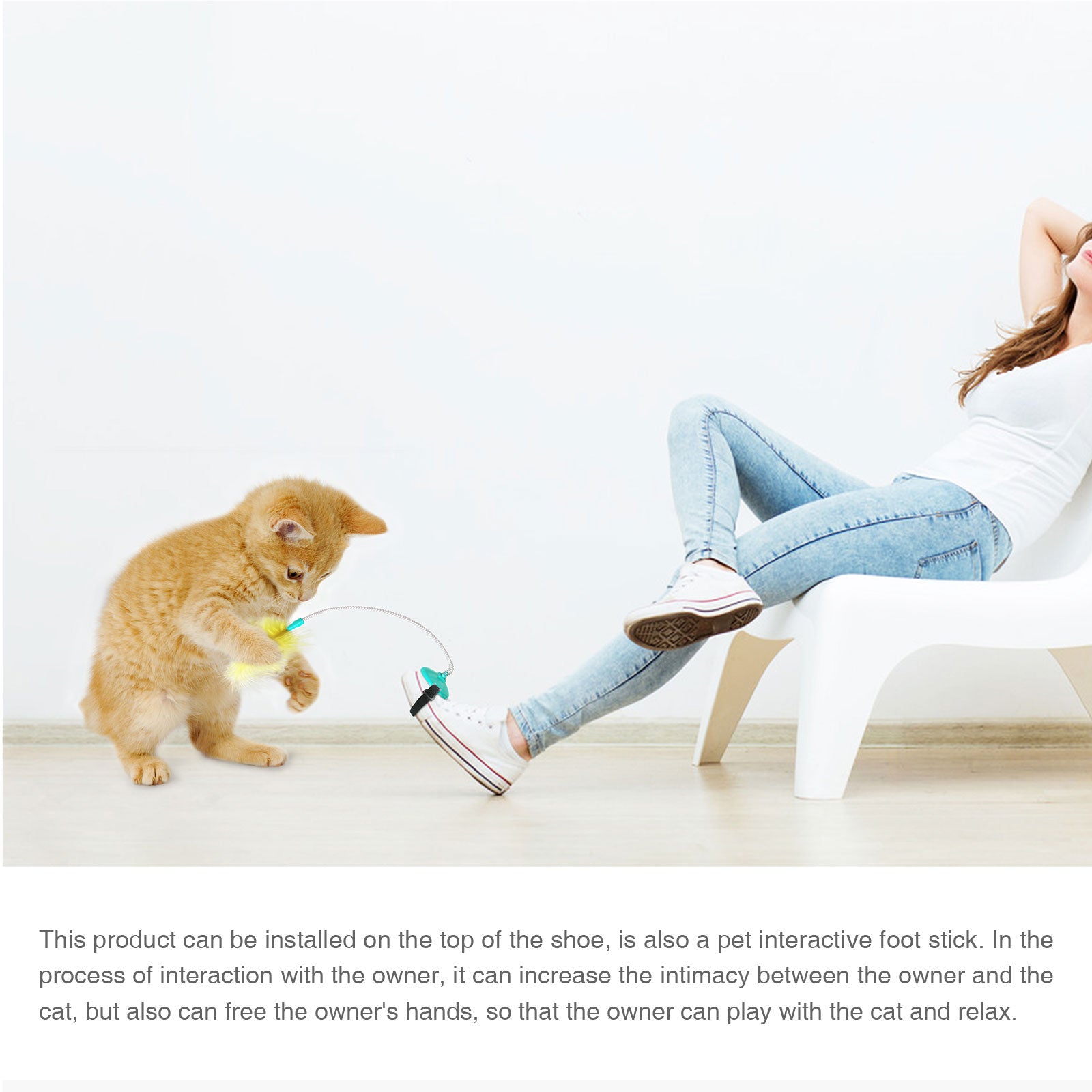 Cat Toys Feather Indoor Soft Silicone Collar and Bell Teaser Aqua