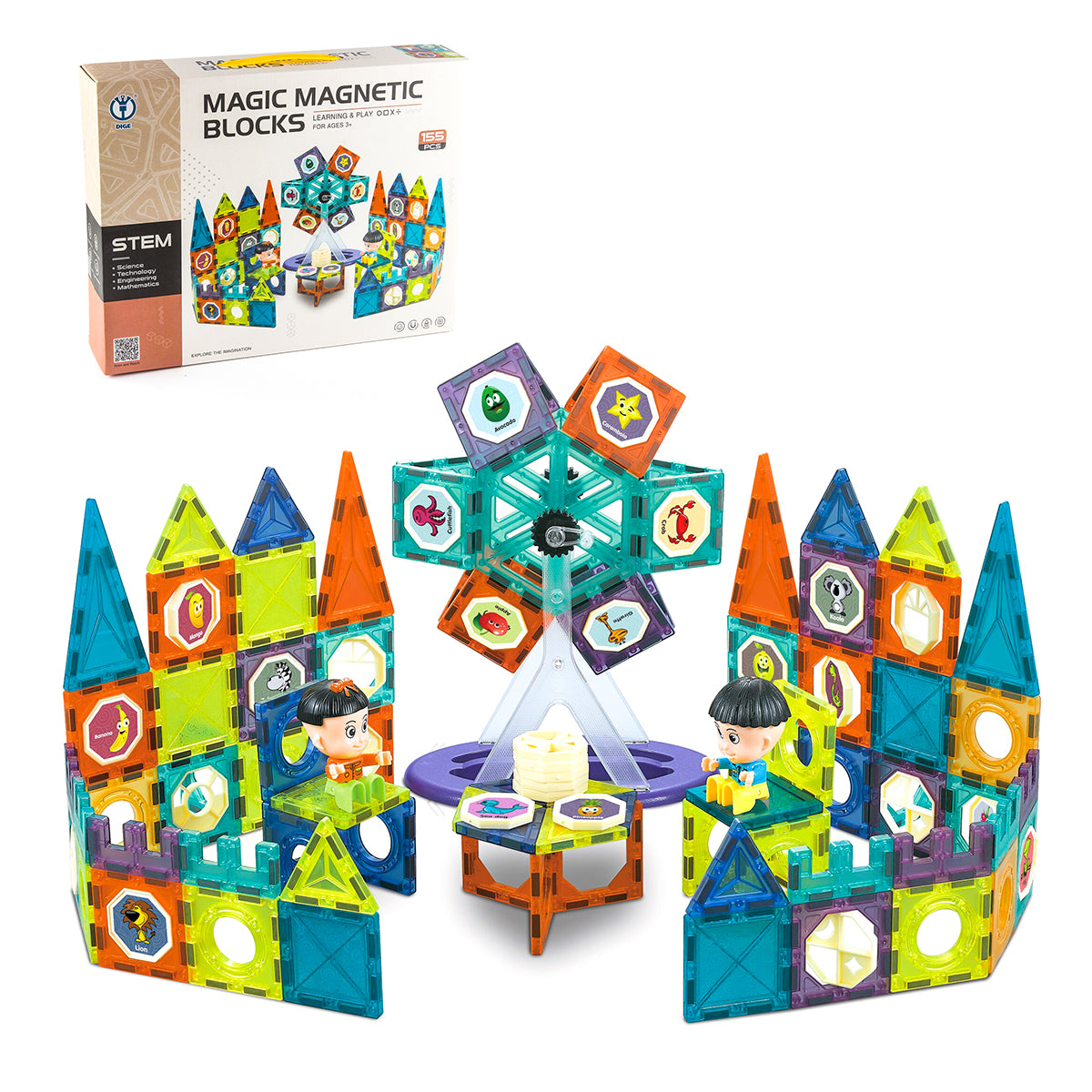 Magnetic Tiles 155pcs Magnetic 3D Educational Building Blocks Set Toys for Kids