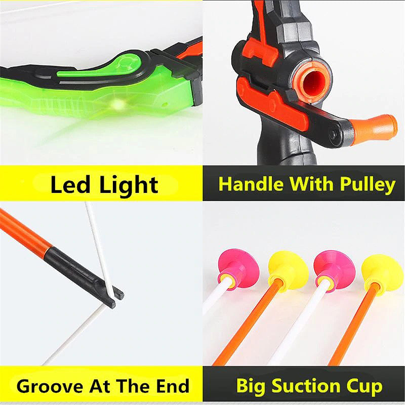 Fonderland Green Light Up Bow with 3 Suction Cup Arrows Kids Archery Toys Set for Gift