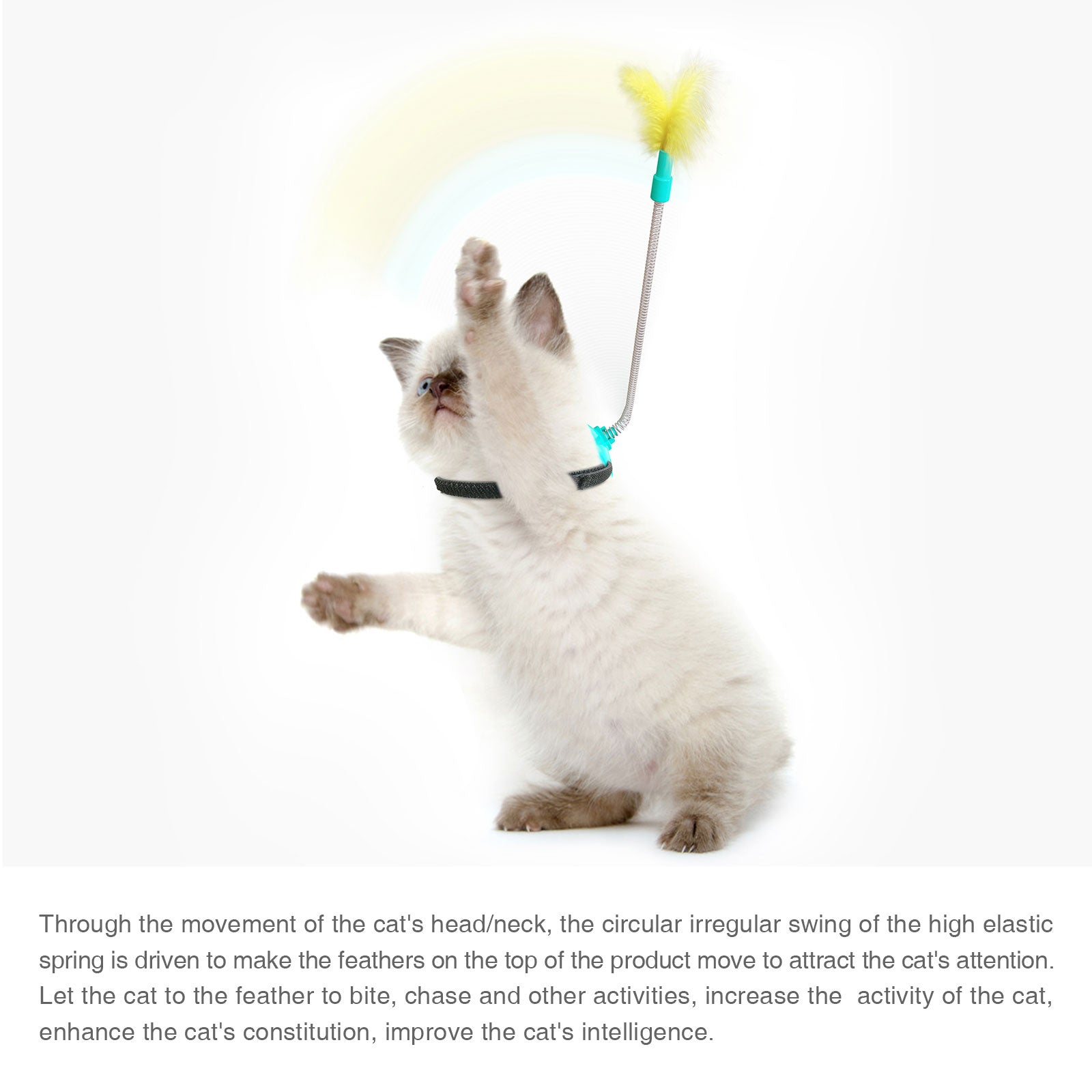 Cat Toys Feather Indoor Soft Silicone Collar and Bell Teaser Aqua