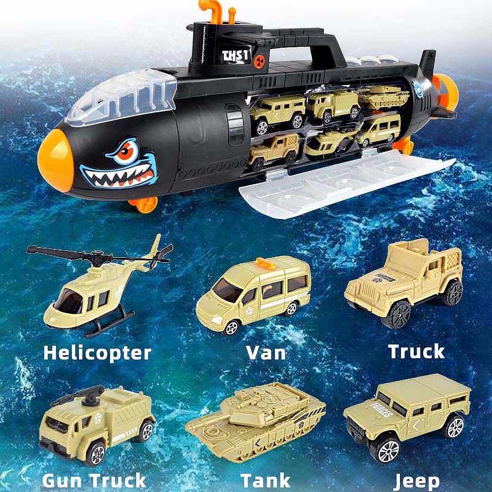 Submarine Carrier Play Set Kids Boys Toys Gift 6 Transport Models Pack Carrycase