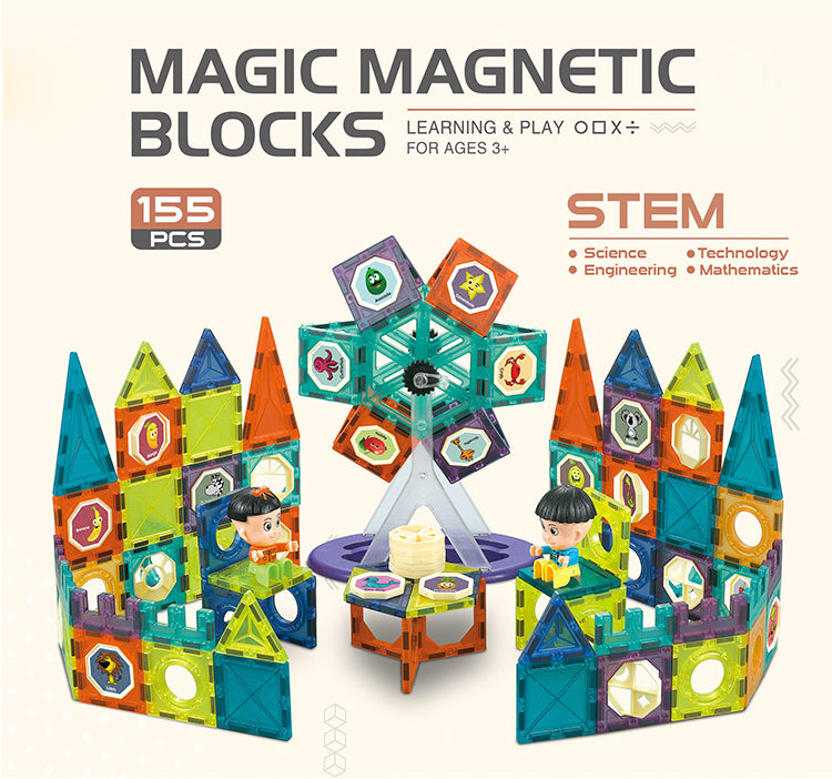 Magnetic Tiles 155pcs Magnetic 3D Educational Building Blocks Set Toys for Kids