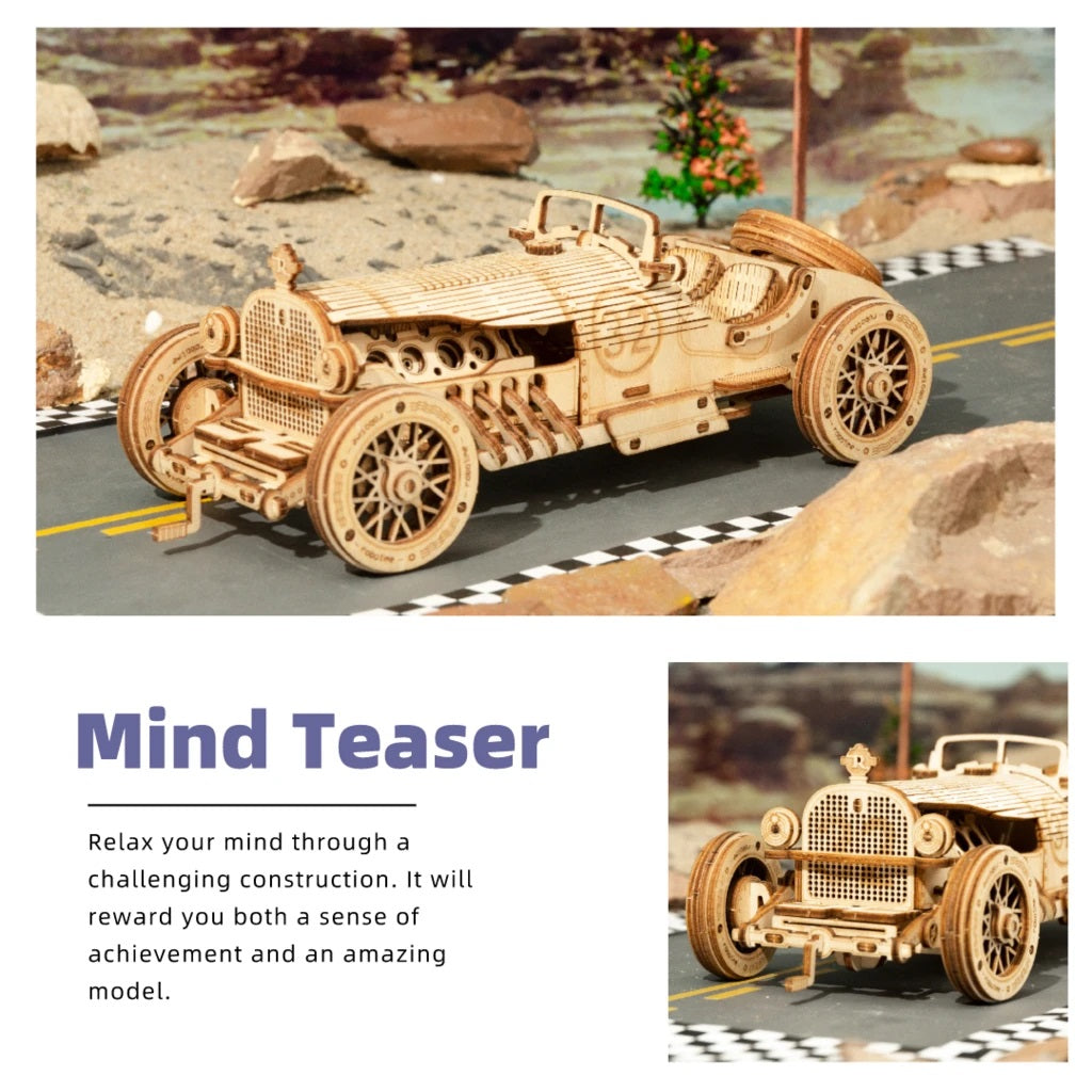 Robotime 3D Wooden DIY Model 1:16 Puzzle Mechanical Gear Grand Prix Car MC401