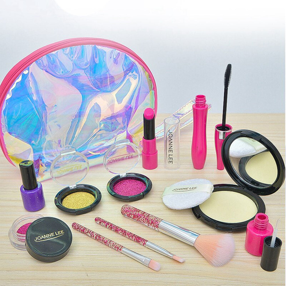 Kid Girls Makeup Set tool Eco-friendly Cosmetic Pretend Play Kit Princess Toy Laser Bag