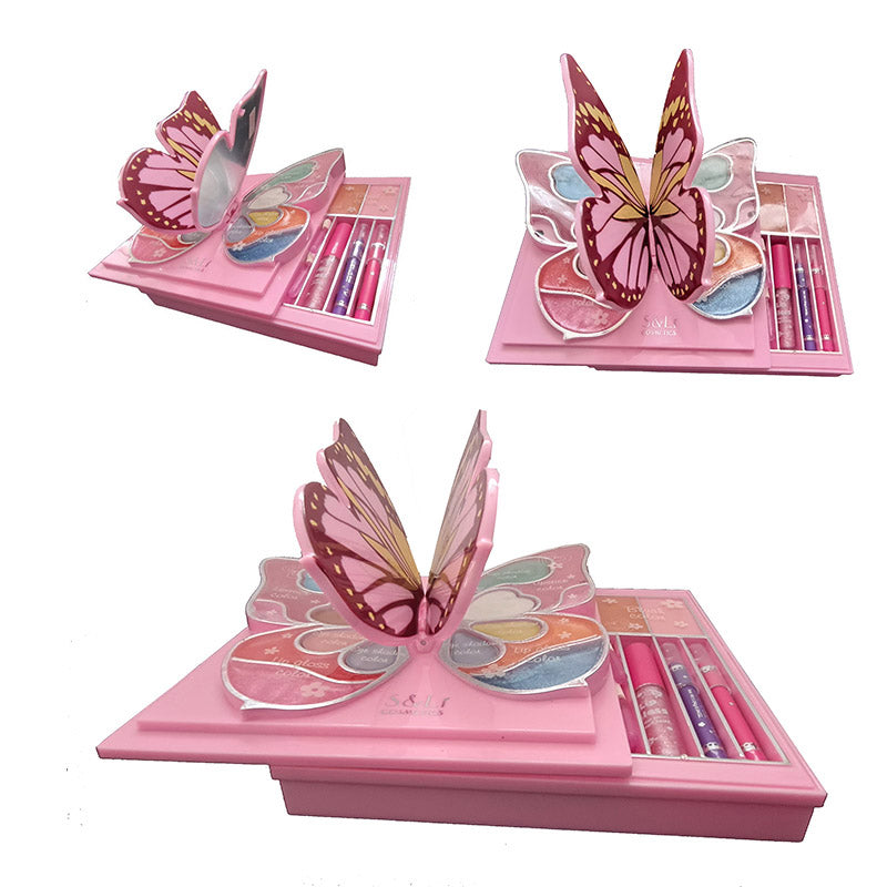 Kid Girls Makeup Set Butterfly Style Eco-friendly Cosmetic Pretend Play Kit Princess Toy