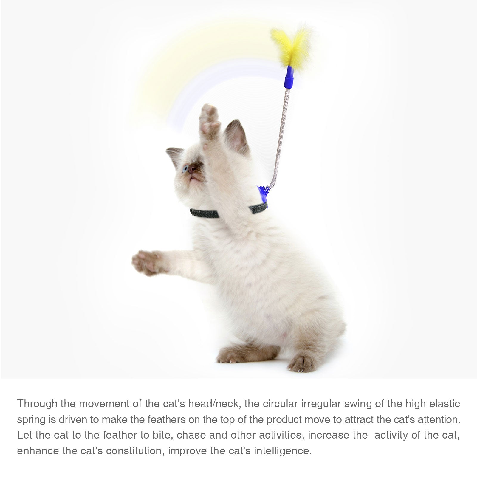 Cat Toys Cat Feather Indoor Soft Silicone Collar and Bell Teaser Blue