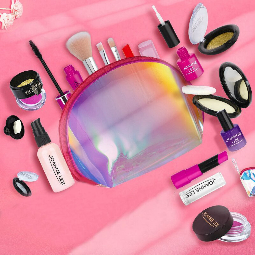 Kid Girls Makeup Set tool Eco-friendly Cosmetic Pretend Play Kit Princess Toy Laser Bag