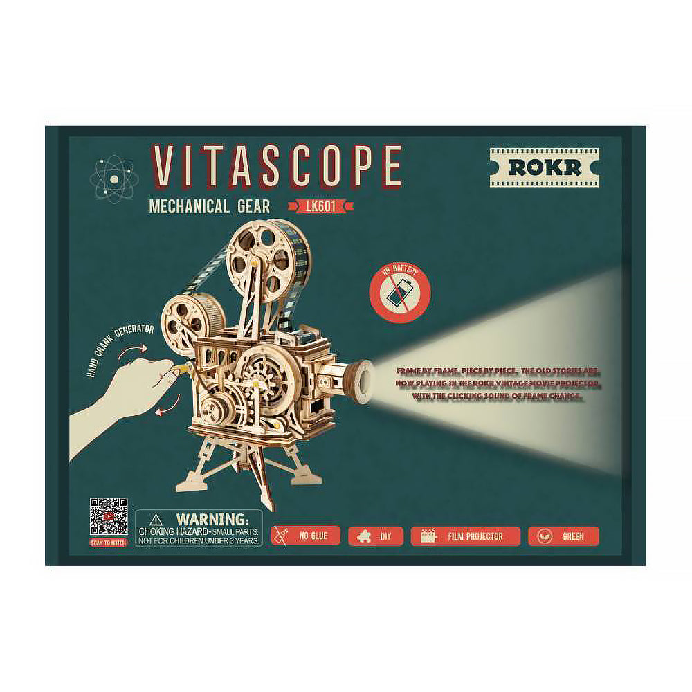 Robotime 3D DIY Wooden Puzzle Mechanical Gear Vintage Vitascope Projector LK601