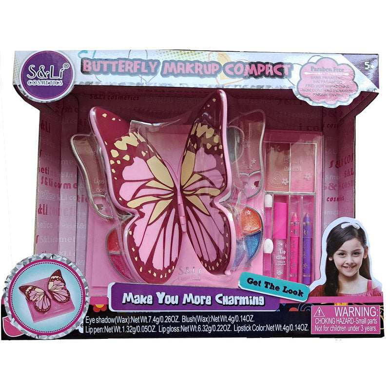 Kid Girls Makeup Set Butterfly Style Eco-friendly Cosmetic Pretend Play Kit Princess Toy