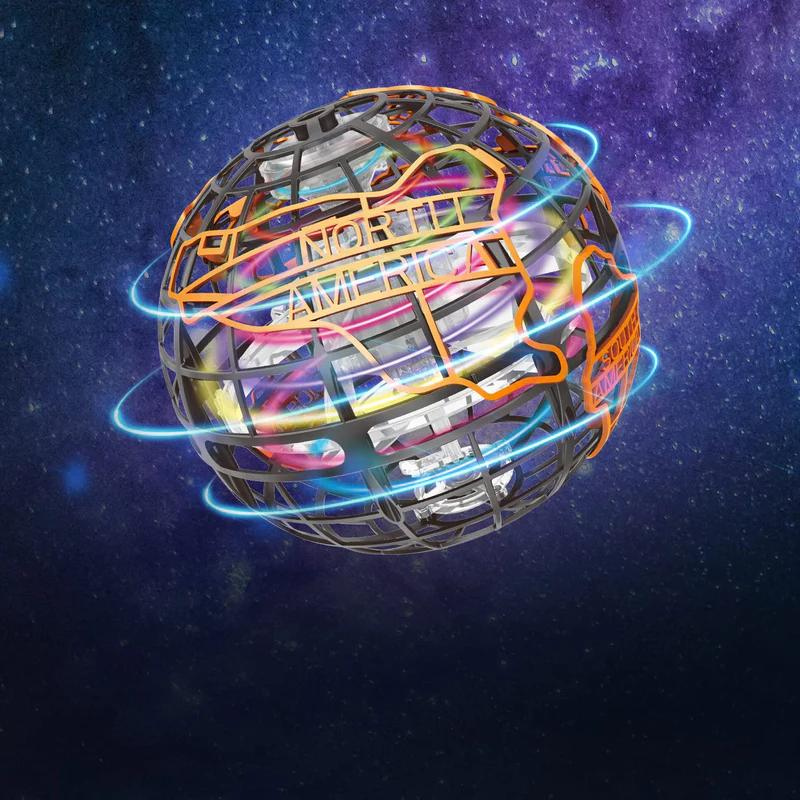 360 Flying Spinning Mini Earth LED Chargeable Light Orb Toy Hand and Remote Controlled Drone for Kids and Adults Grey