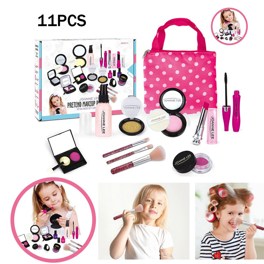 Kid Girls Makeup Set tool Eco-friendly Cosmetic Pretend Play Kit Princess Toy Red Bag