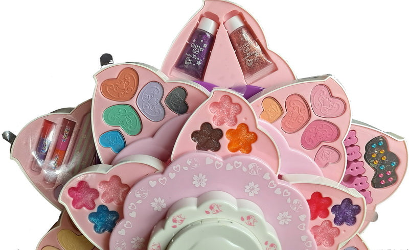 Kid Girls Makeup Set Flower Style Eco-friendly Pretend Cosmetic Play Kit Princess Toy