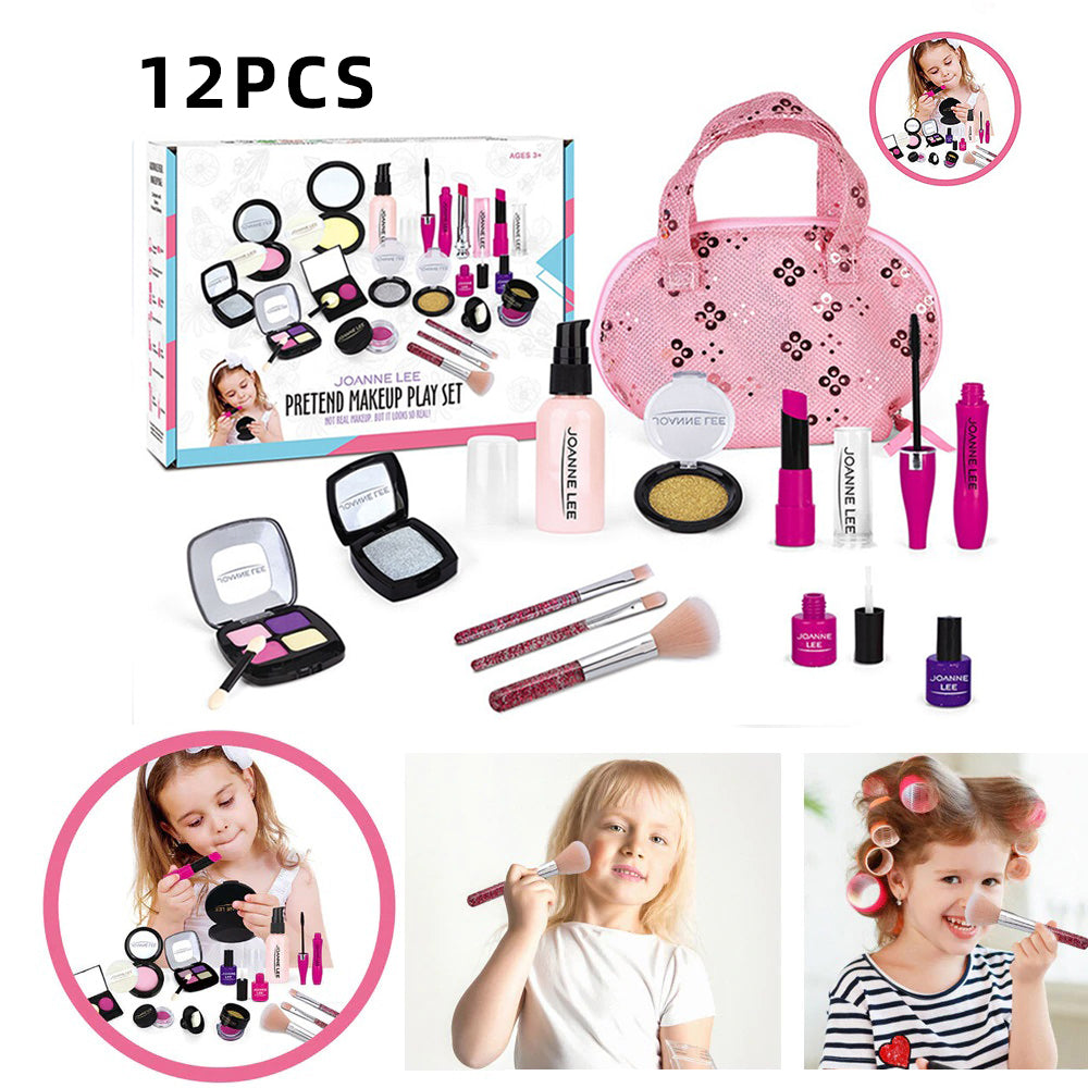 Kid Girls Makeup Set tool Eco-friendly Cosmetic Pretend Play Kit Princess Toy Pink Bag