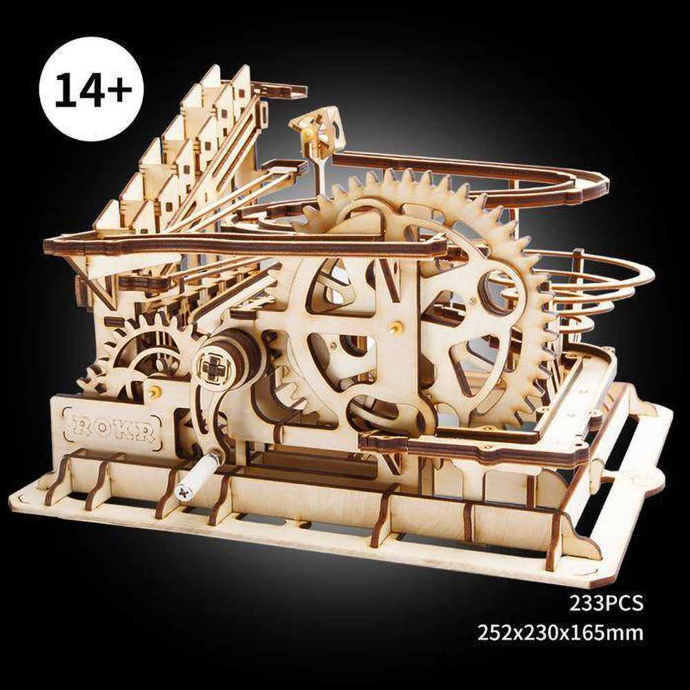 Robotime 3D DIY Wooden Puzzle Mechanical Gear Drive Marble Parkour Run Set LG501
