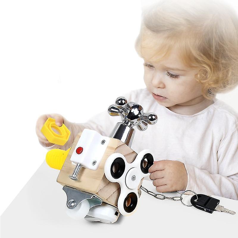 Wooden Busy Board Activity Cube Fidget Training Lock Montessori Educational Toy
