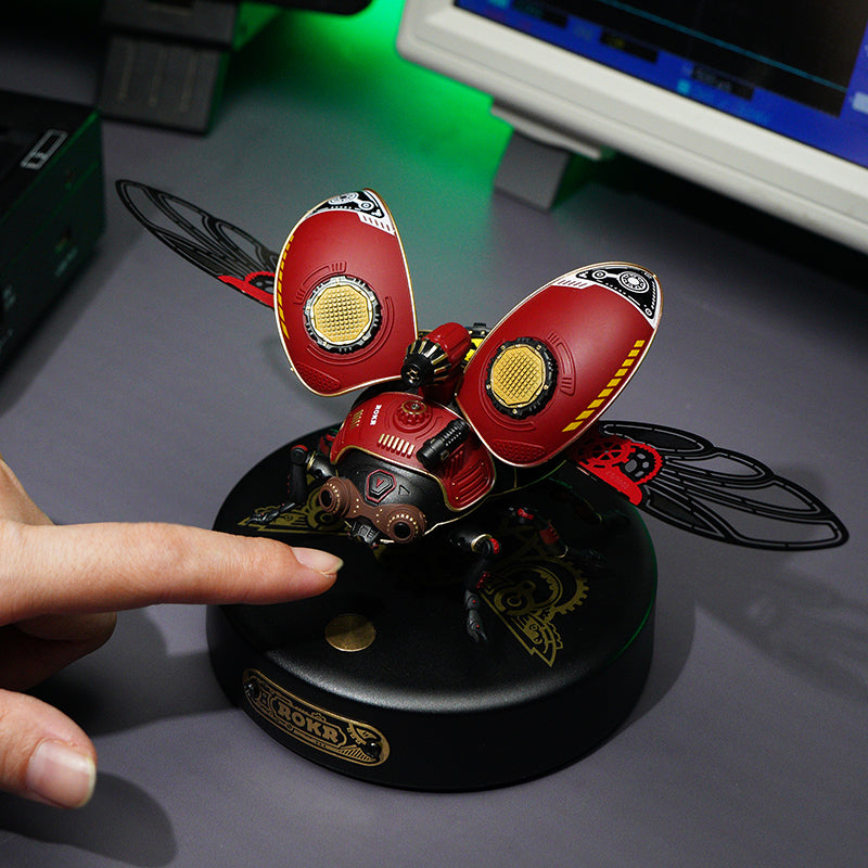 Robotime ROKR Scout Bettle Model DIY 3D Puzzle steampunk LED Detection light Funny Toys for Kids MI02