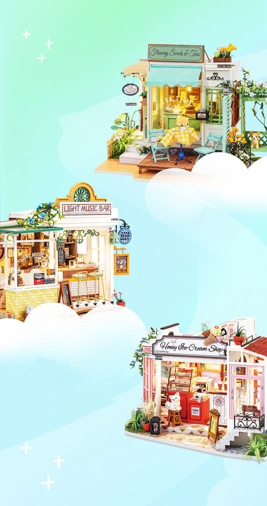 Robotime FLOWERY SWEETS & TEAS 3D DIY Miniature Dollhouse House Model Kit DG146