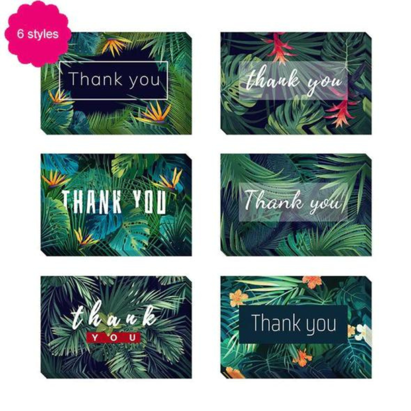 24pcs Premium Greeting Cards Thank You Cards 6 Styles Bulk Mixed Party Card Pack With Envelopes and Stickers - Tropical Plants