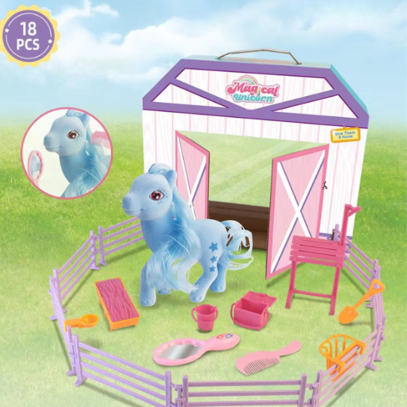 18pcs Fantasy Dream Series Magical Elf Horse Barn Children Pretend Playset Mini Model Elf Horse Toy Gift
