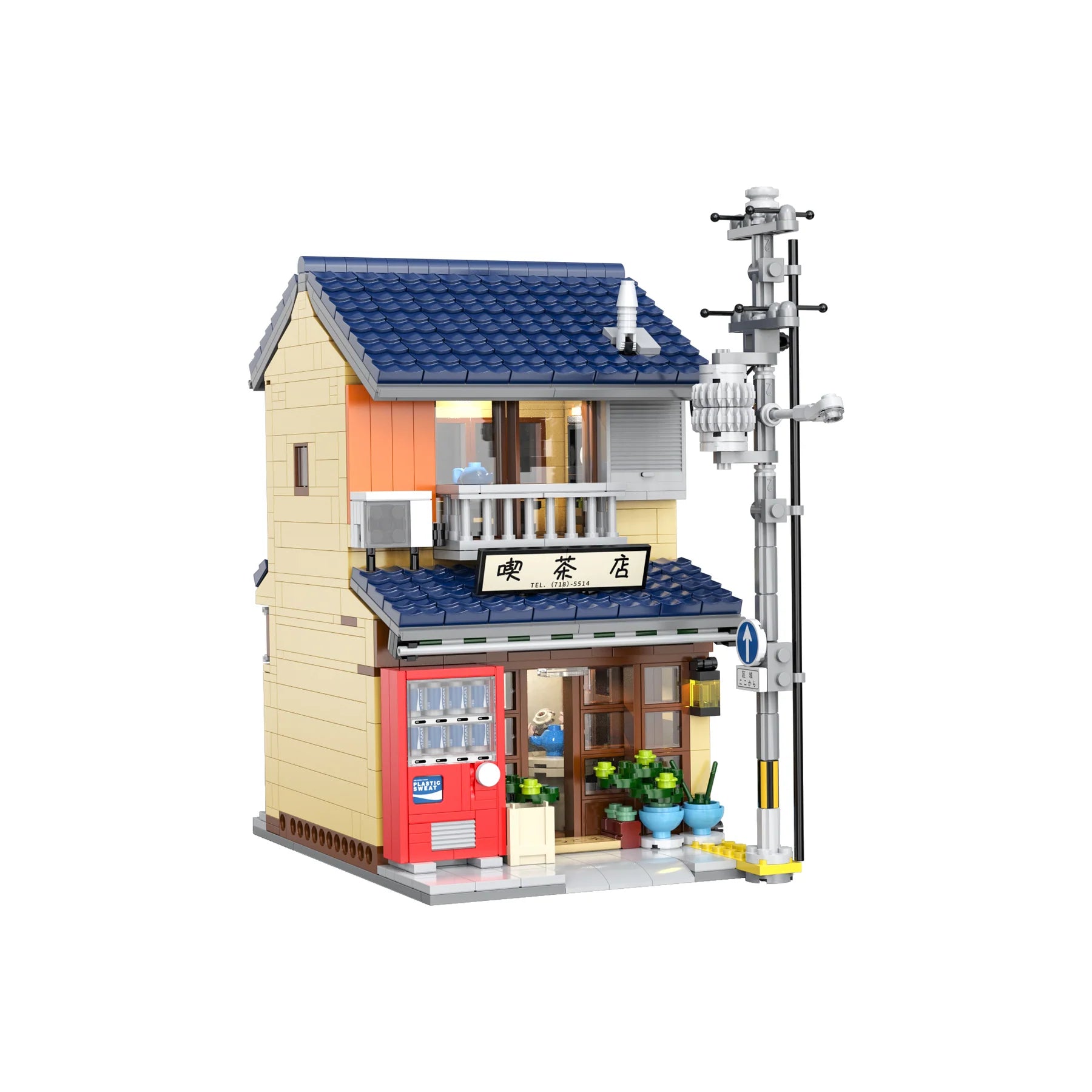 CaDA C66010W 1200 PCS Japanese Kissaten Shop Building Block Machiya Style Storefront Building LED Light