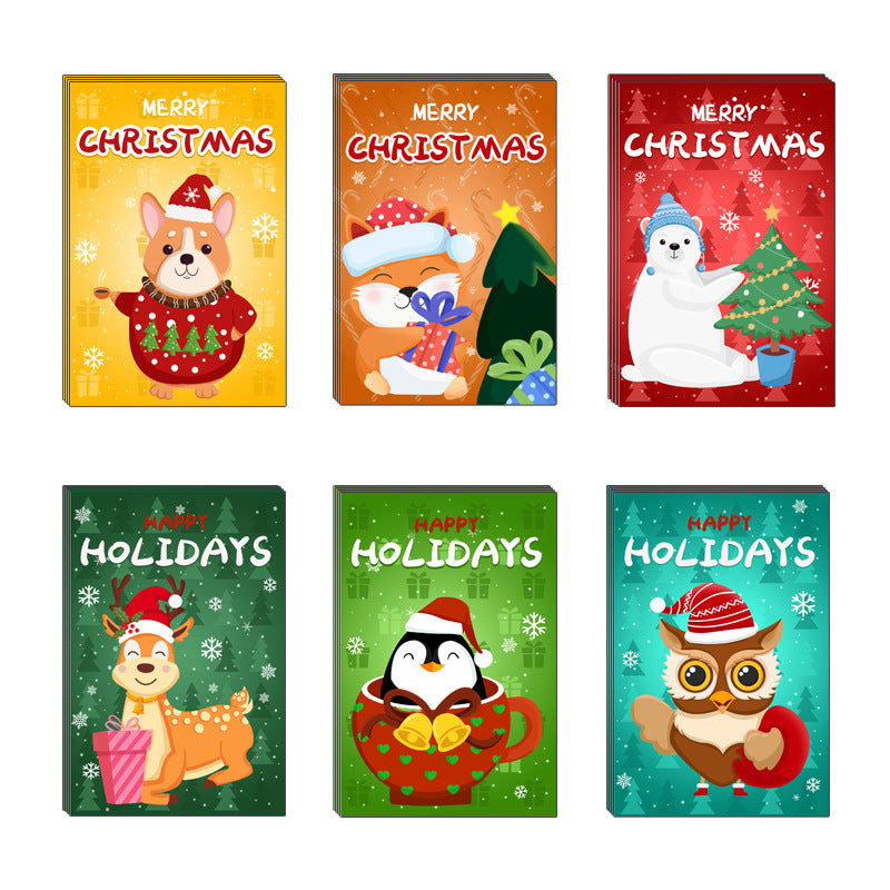 24pcs Premium Christmas Holiday Cards Xmas Holiday Cards 6 Styles Bulk Mixed Card Pack With Envelopes and Stickers - Cartoon Animals
