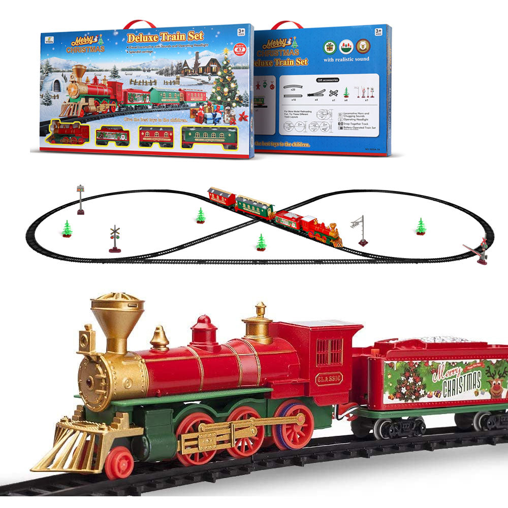 47PCS Electric Classical Christmas Rail Train Set with Tracks Lights & Sounds Battery Operated RTR Simulation Kids Toy