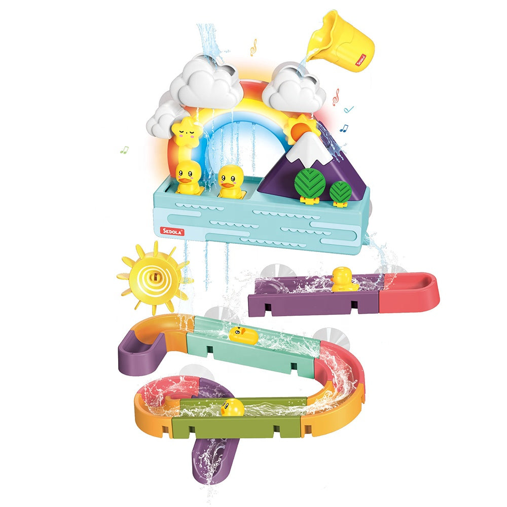 Water Spray Bath Toys Set DIY Assemble Rainbow Duck Track Music Light For Kids