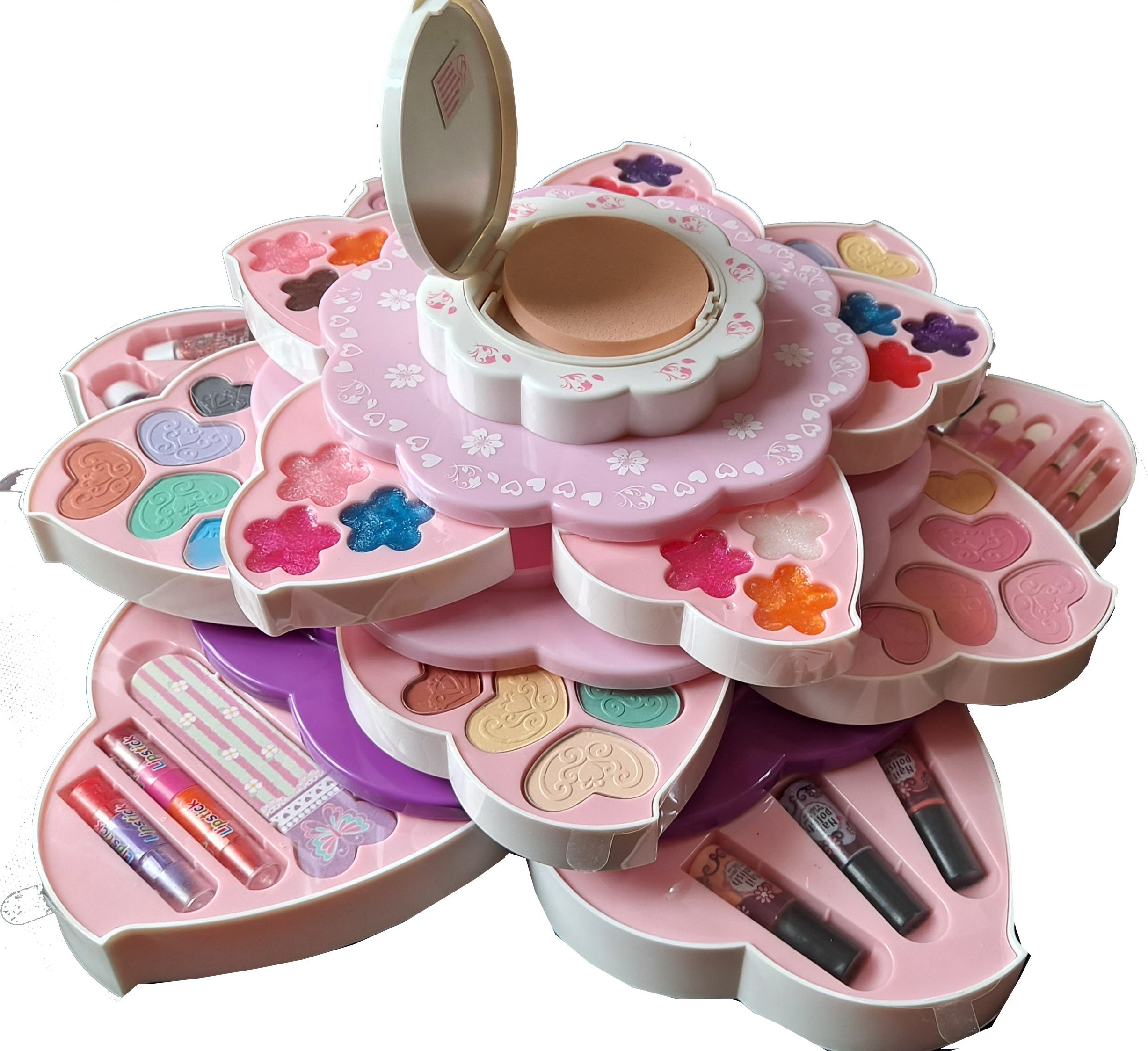 Kid Girls Makeup Set Flower Style Eco-friendly Pretend Cosmetic Play Kit Princess Toy