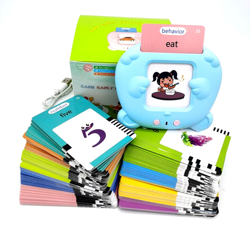 Preschool Learning Toys Cute Bear Shape Early Educational Intelligent Electric Kids Talking Flash Card Words Reading Learning Machine 510 Words Blue