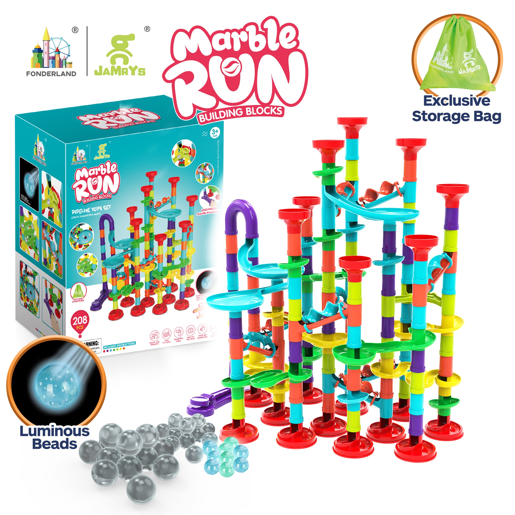 Fonderland 303pcs Large Marble Race Run Building Blocks with Luminous Beads Toys Educational Preschool Kids Deluxe Set