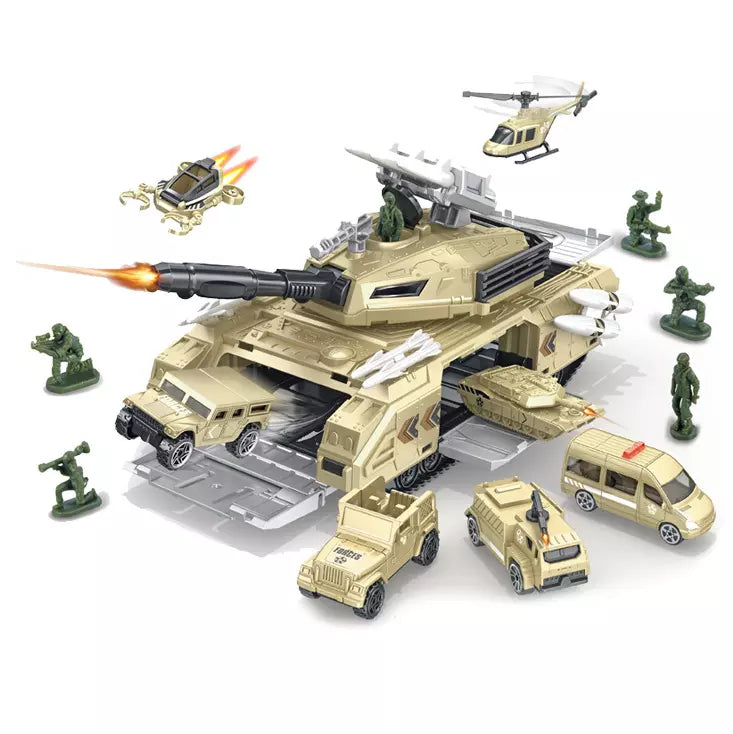 Battle Tank Toy With Realistic Rotating Turret Military Vehicles Sets With 6 Mini Cars 1 Mini Plane