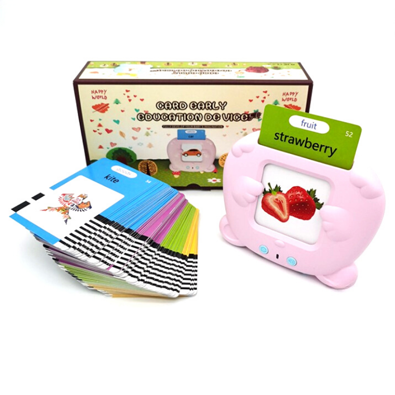 Preschool Learning Toys Cute Bear Shape Early Educational Intelligent Electric Kids Talking Flash Card Words Reading Learning Machine 224 Words Pink