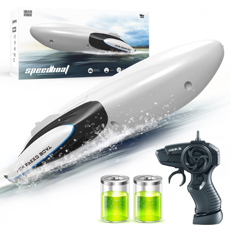 2.4GHz Remote Control Boat with Innovative Hull Double-Sided Driving Design with LED Light for Pools and Lakes Adults and Kids Toy Gift