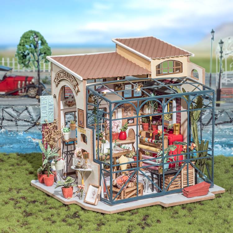 Robotime 1:24 DIY Miniature Mini Dollhouse Home Decor Emily's Flower Shop DG145