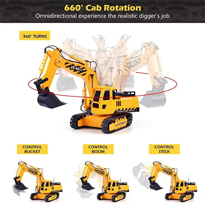 Double E E511-003 2.4GHz Remote Control Excavator Car 1/20 Scale 11 Channel Fully Functional With Lights Sounds Toy Car