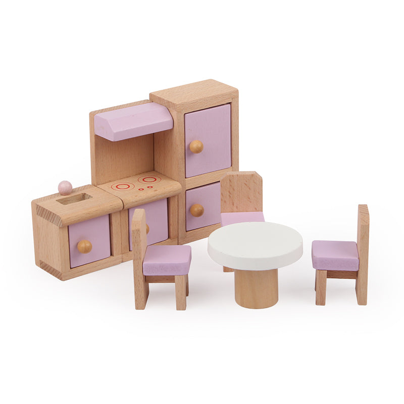 22PCS Pink Dolls House Furniture Wooden Pretend Play Set For Kids Toys Gift