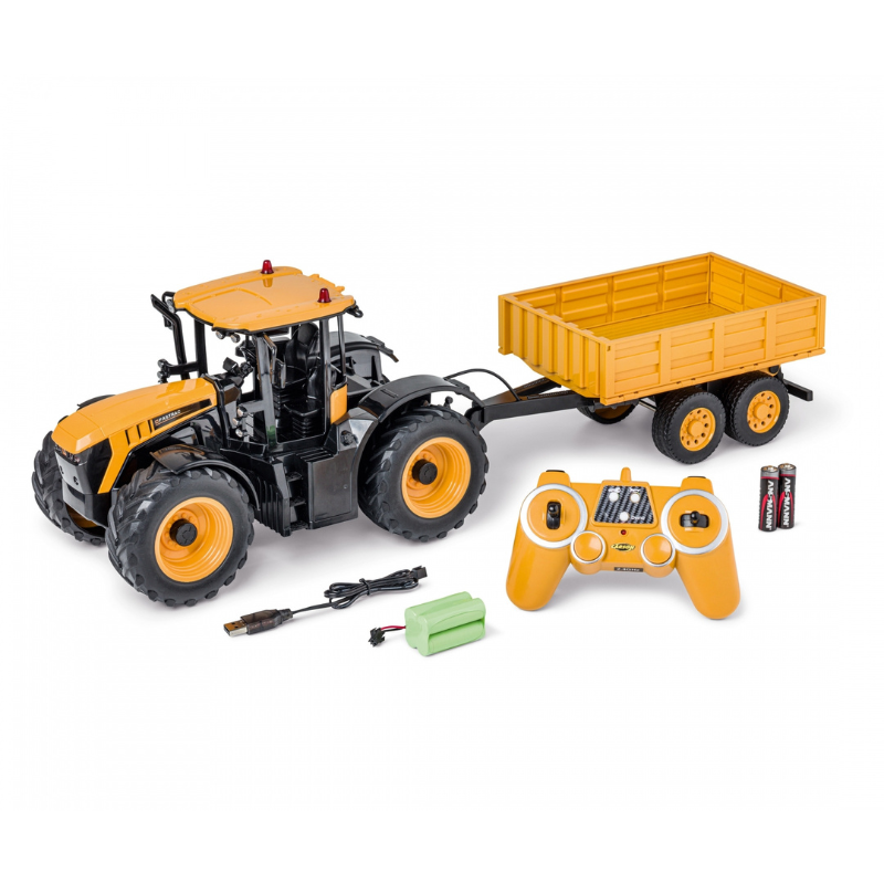 DOUBLE E E360-003 1:16 6CH 2.4GHz Remote Control JCB Fastrac 4220 Farm Tractor With Dump Trailer Light & Sound Toy Truck