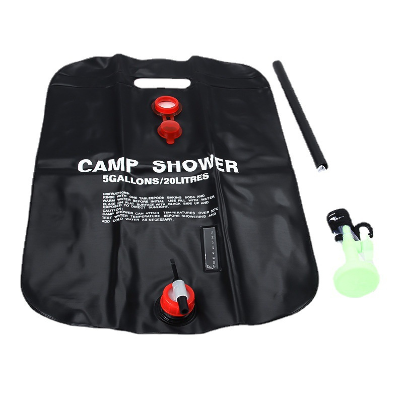 20L Camping Outdoor Hot Water Bath Shower Bag Black Wash Bag Convenient Camping Supplies Water Storage Bag With Large Shower Head