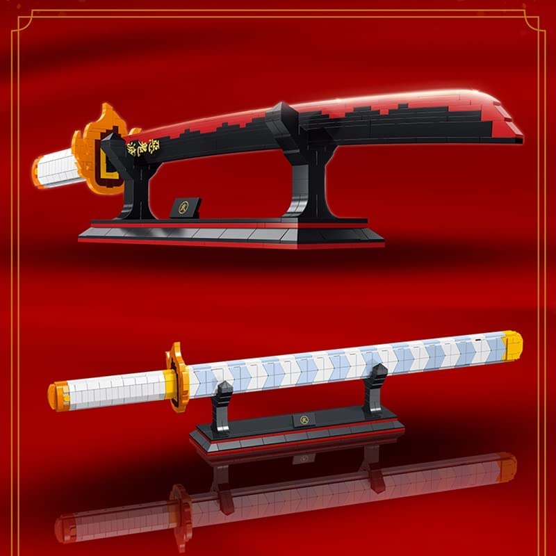 790Pcs Demon Slayer Swords Splicing Building Block Model  Blocks Toys Cosplay Anime Katana Samurai Nichirin Sword Set with Scabbard and Stand